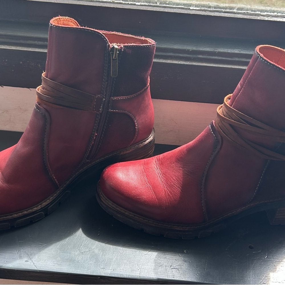 Women's Red Leather Ankle Boots